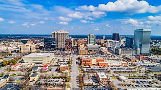 Drone aerial view of downtown Columbia, South Carolina.