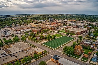 Aerial view of Jamestown, North Dakota along Interstate 94.