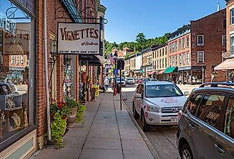 Quaint shops on the Main Street of Galena, Illinois. Image credit Wirestock Creators via Shutterstock