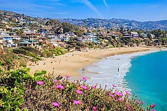 Aerial view of the picturesque town of Laguna Beach, California.