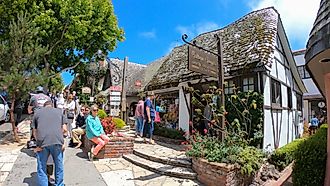 The Cottage of Sweets is a traditional British-style sweets shop located in the quaint little town of Caramel-by-the-Sea, California, via TMP - An Instant of Time / Shutterstock.com