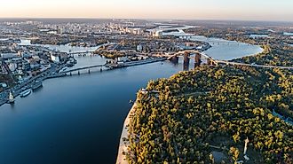 The Dnieper River flowing through Kyiv, Ukraine.