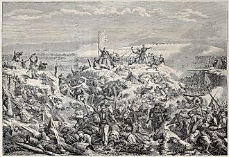 Old illustration of the taking of Malakoff by French army during Crimean war