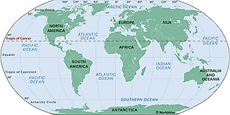 The Tropic Of Cancer according to its position on the world map.