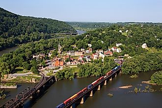 Aerial view of Harpers Ferry, West Virginia.