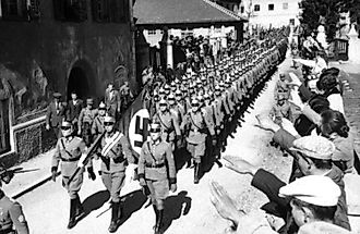 Entry of German police into Tirol in western Austria during the Anschluss. March 1938. Photo by Heinrich Hoffman Collection