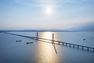 Aerial view of Poyang Lake in China.