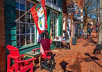 A view of colorful stores on Main Street in Davidson, North Carolina. Editorial credit: Nolichuckyjake / Shutterstock.com.