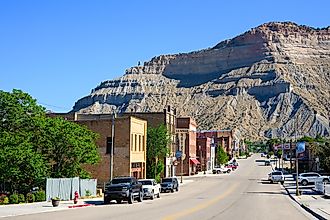 Cityscape view along Main Street in Helper, Utah, with historic buildings. Editorial credit: Ian Dewar Photography / Shutterstock.com.