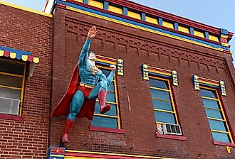 Statue of Superman flying outside the Super Museum in Metropolis, Illinois. Image credit Gino Santa Maria via Shutterstock.