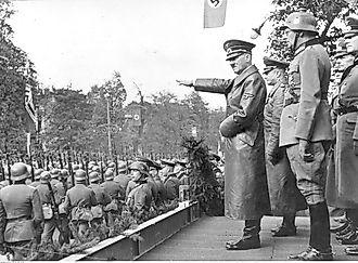 Hitler attends a Wehrmacht victory parade in Warsaw on 5 October 1939.