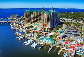 Aerial view of the beautiful city skyline of Destin, Florida.