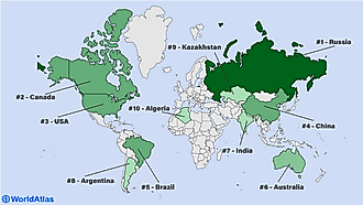 map of the largest countries in the world