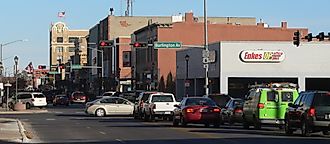 Downtown Hastings, Nebraska: south side of 2nd Street. Camera is facing east-southeast from about Lexington Avenue.