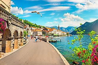 Historic city of Perast at Bay of Kotor in summer, Montenegro