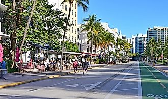 Art deco hotels on Ocean Drive in South Beach on Miami Beach