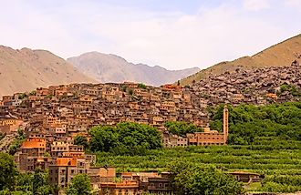 Moroccan kasbah in Atlas Mountains ,Imlil, Morocco, Africa.Morocco mountain landscape