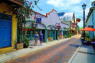 Aviles street shopping district in the Historic St. Augustine Florida. Editorial credit: Dennis MacDonald / Shutterstock.com