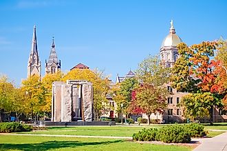 Beautiful view of the central campus of the University of Notre Dame