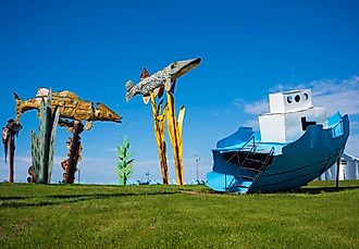 Fisherman's Dream is 1 of 8 scrap metal sculptures constructed along the 32-mile Enchanted Highway. Editorial credit: JWCohen / Shutterstock.com