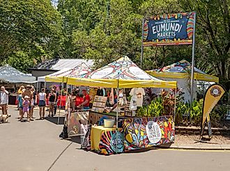 A marketplace in Eumundi, Queensland. Editorial credit: Hyserb / Shutterstock.com.