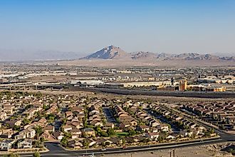 Sunny high angle view of the Henderson skyline at Nevada. 