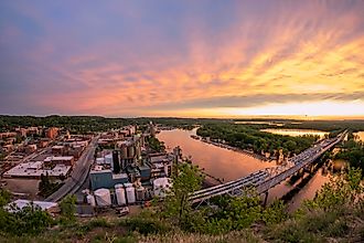 A Fisheye View of a Dramatic Spring Sunset over the Mississippi River and Rural Red Wing, Minnesota.