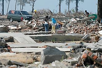 Kids play at their Demaged house. Indian Ocean Earthquake and Tsunami disaster Destroyed Aceh in December 26 2004