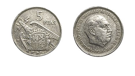 Spanish 5 pesetas coin, 1957