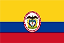 Large yellow and equal blue and red horizontal bands and national seal at the center