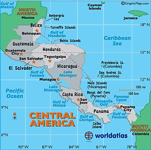 Central America Landforms And Land Statistics Central America
