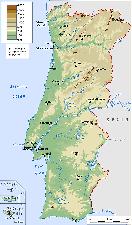 Physical Map Of Portugal Maps of Portugal