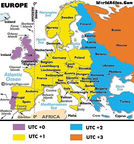 Time In Europe Map Portugal Time Zones