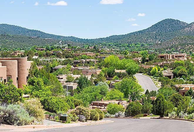 The road into Santa Fe, New Mexico, in the summertime.