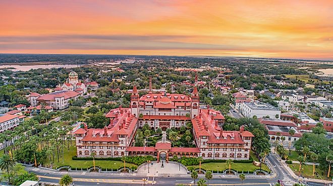 Aerial view of Ponce de Leon Hall of Flagler College in St. Augustine, Florida, USA. 