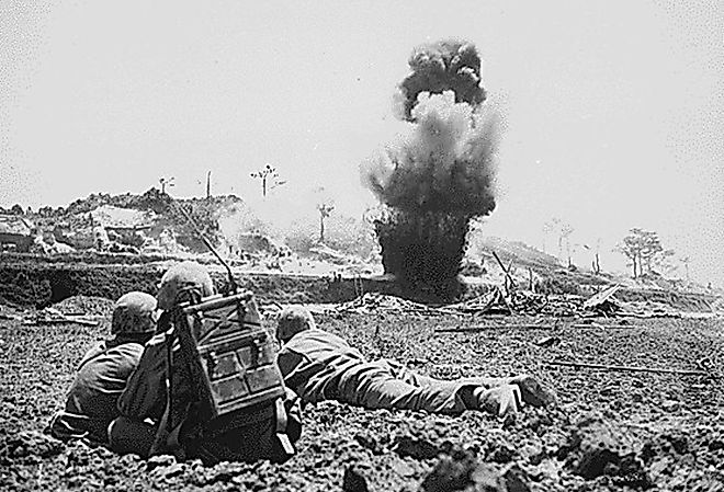 Okinawa, shelling of a Japanese hidden cave.