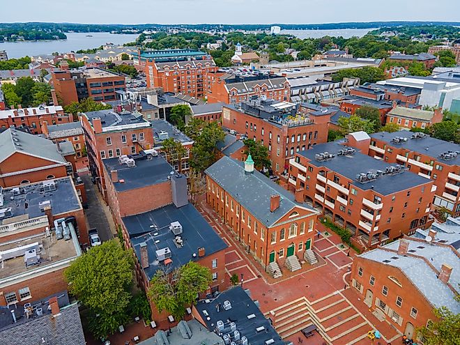 View of the Old Town Hall and other rustic buildings in Salem, Massachusetts.