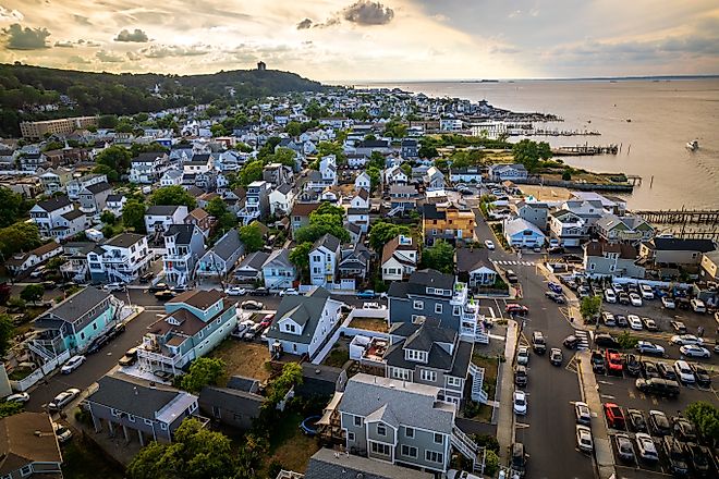 Aerial drone view of Atlantic Highlands, New Jersey.