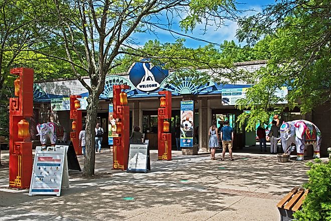 Providence, Rhode Island: the entrance to the Roger Williams Park Zoo, which contains more than 150 animals in natural settings.