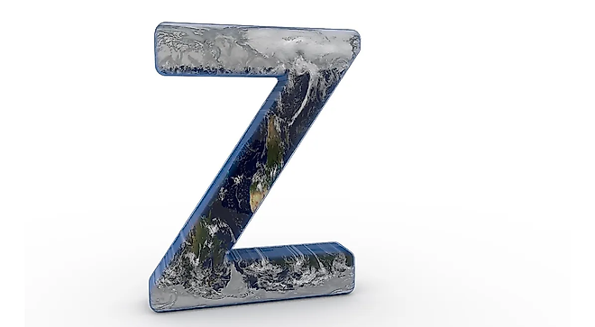 The Letter "Z" decorated in the features of Planet Earth.