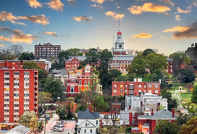 Macon, Georgia, USA downtown skyline at dusk. Image credit Sean Pavone via Shutterstock.