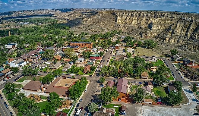 Aerial View of the Tourist Town of Medora, North Dakota.