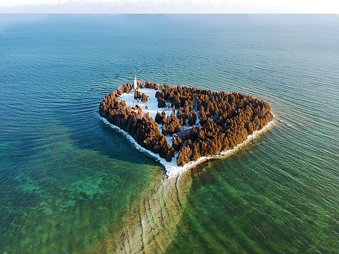 View of Cana Island in Door County during the winter.