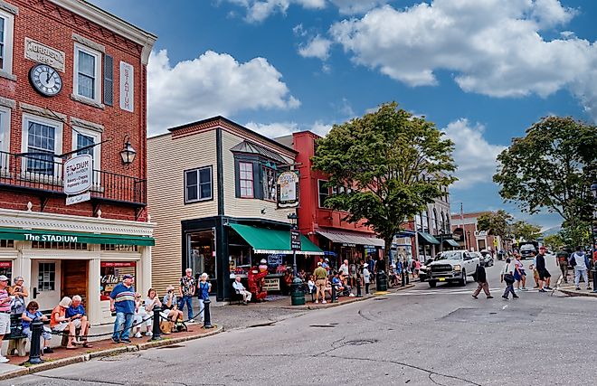 The vibrant and busy Main Street of Bar Harbor, Maine. Editorial credit: Darryl Brooks / Shutterstock.com.