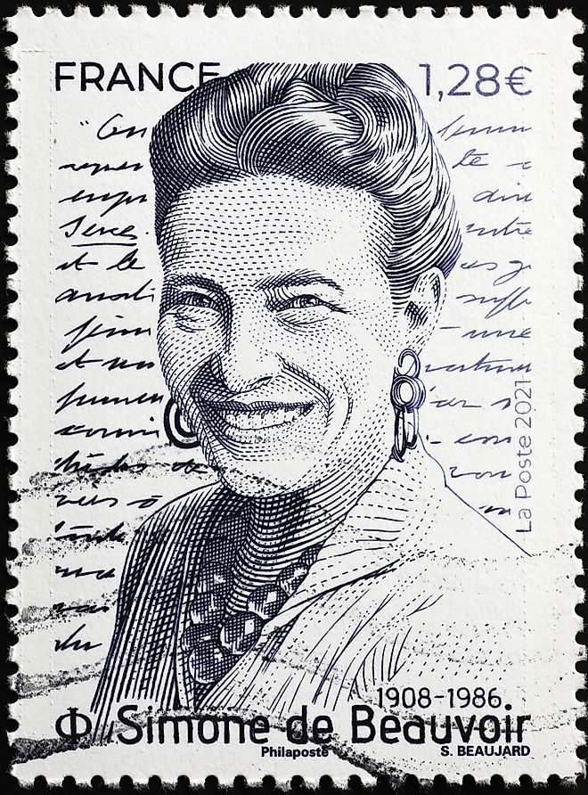 Simone de Beauvoir portrait on postage stamp. Image by spatuletail via Shutterstock.com