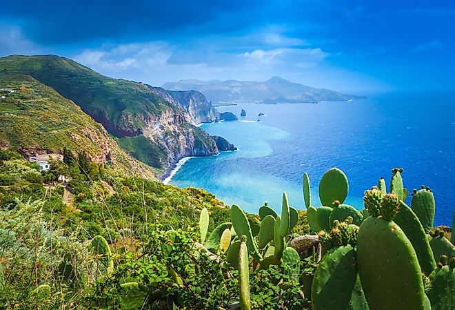 Lipari island, Italy, beautiful view on Vulcano island from Lipari island.