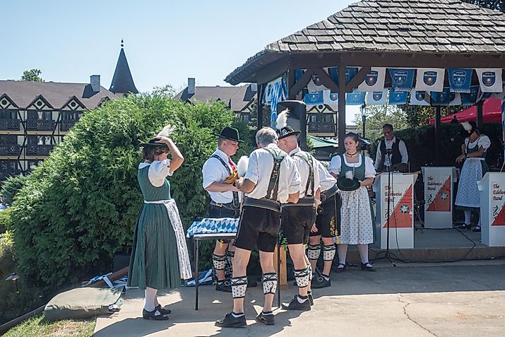 German Band in Traditional Bavarian Costumes, Shepherdstown, WV, USA. Editorial credit: Evgenia Parajanian / Shutterstock.com