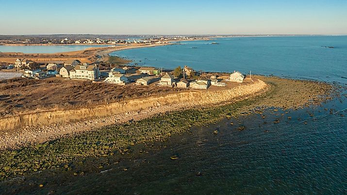 An aerial view of South Shore Beach in Little Compton, Rhode Island.