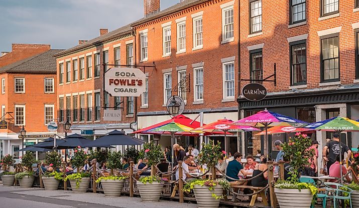  Retro sign in downtown of this small town with its quaint streets with historic 19th century brick buildings. Editorial credit: Heidi Besen / Shutterstock.com