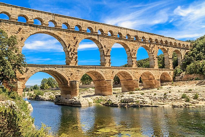 Pont du Gard is an old Roman aqueduct near Nimes in Southern France